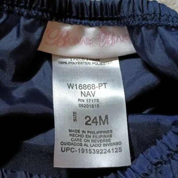 Bonnie Baby 24 Month Navy Blue, White & Burgundy Dress & Diaper Cover Like New! - Picture 10 of 10